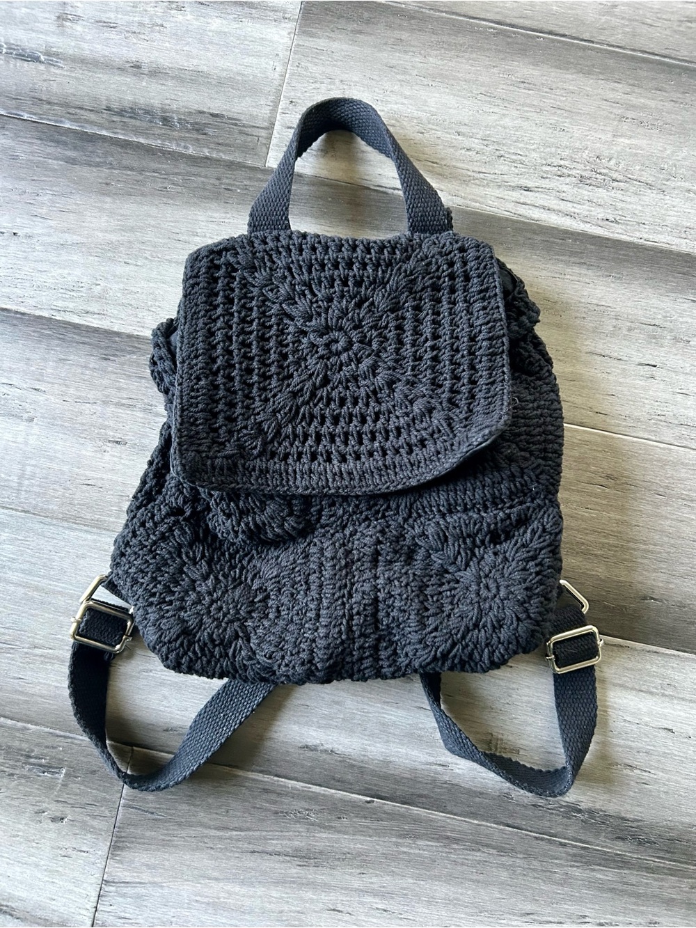 Wild Fable Black Macrame Crochet Casual Backpack w/ Black Crochet Pouch - Picture 2 of 11